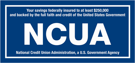 Your savings federally insured to at least $250,000 and backed by the full faith and credit of the United States Government. National Credit Union Administration, a U.S. Government Agency